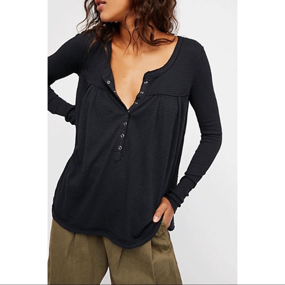 Free People Black Kai Henley Long Sleeve